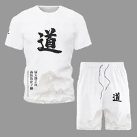 chinese character art style print short sleeve and shorts set retro mens clothes 2022 fashion casual male summer tshirts outfit