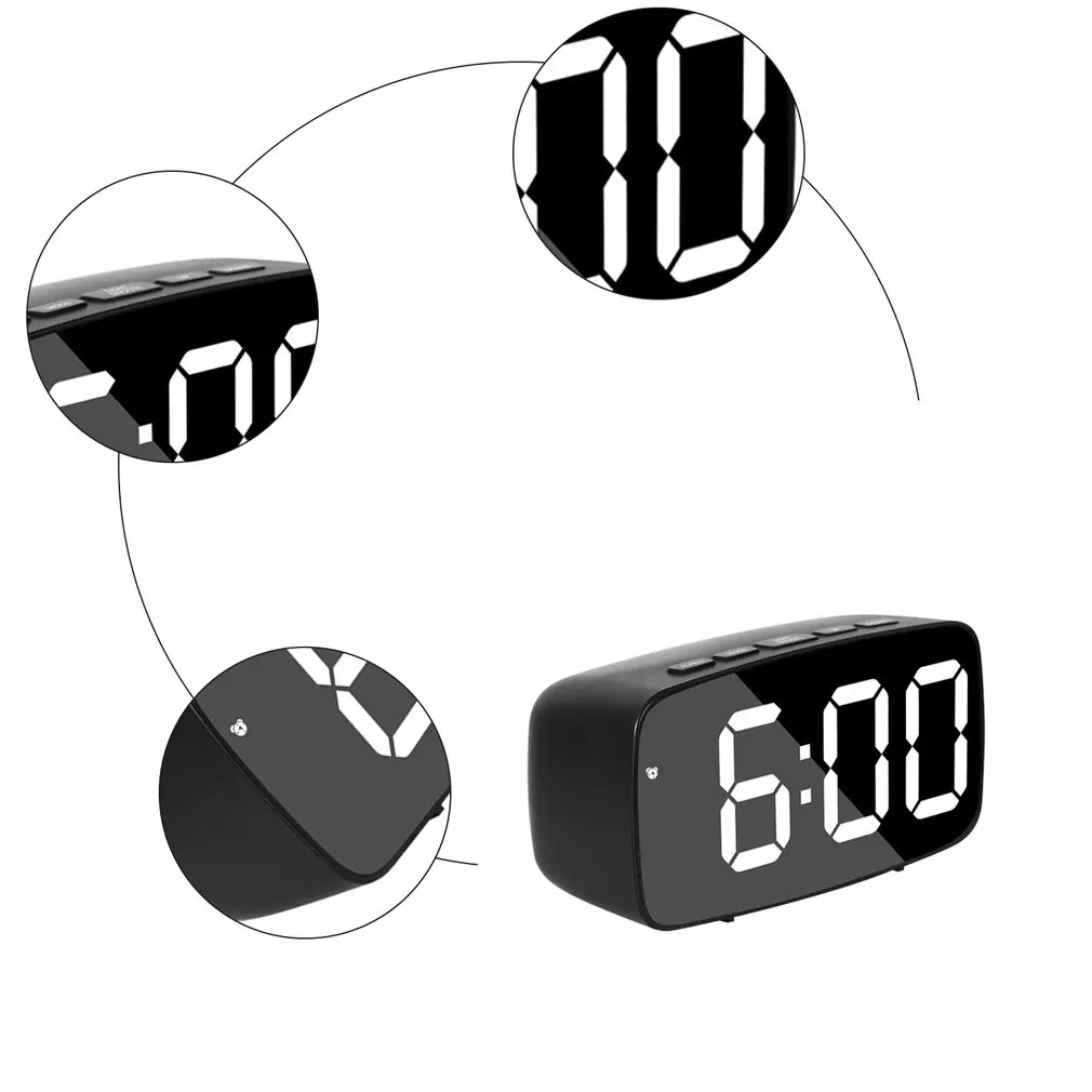 

Mirror Alarm Clock Multi-function LED Digital Clock Voice Control Snooze Time Temperature Display Night Mode Digital Display