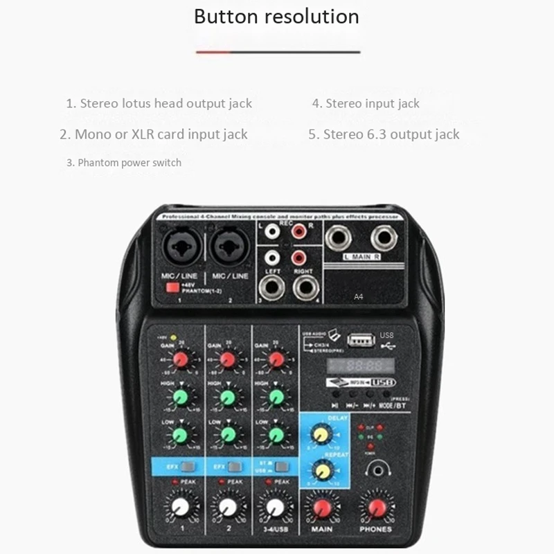 A4 o миксер 4 канала с USB реверберами эффект Миксер Bluetooth Звуковая карта функция (ЕС