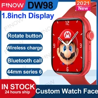 2021 finow dw98 smartwatch 1 8inch hd screen wireless charge 44mm relogio iwo smart watch men reloj inteligente pk fk88 pro w46