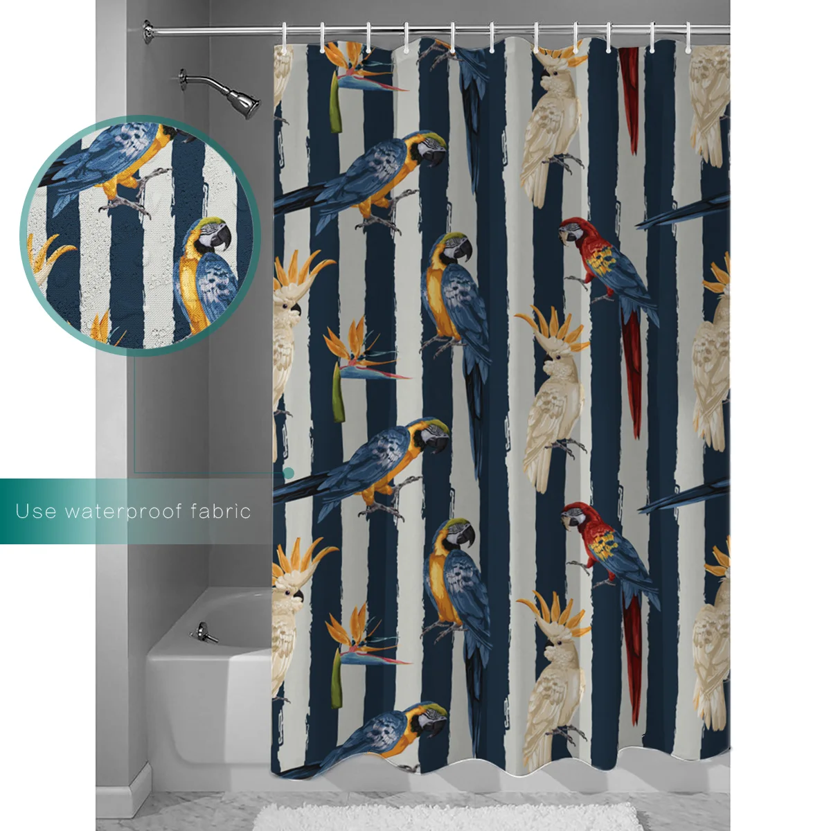 Попугай птица рая синий и серый полосы полосатый узор с золотым блеском