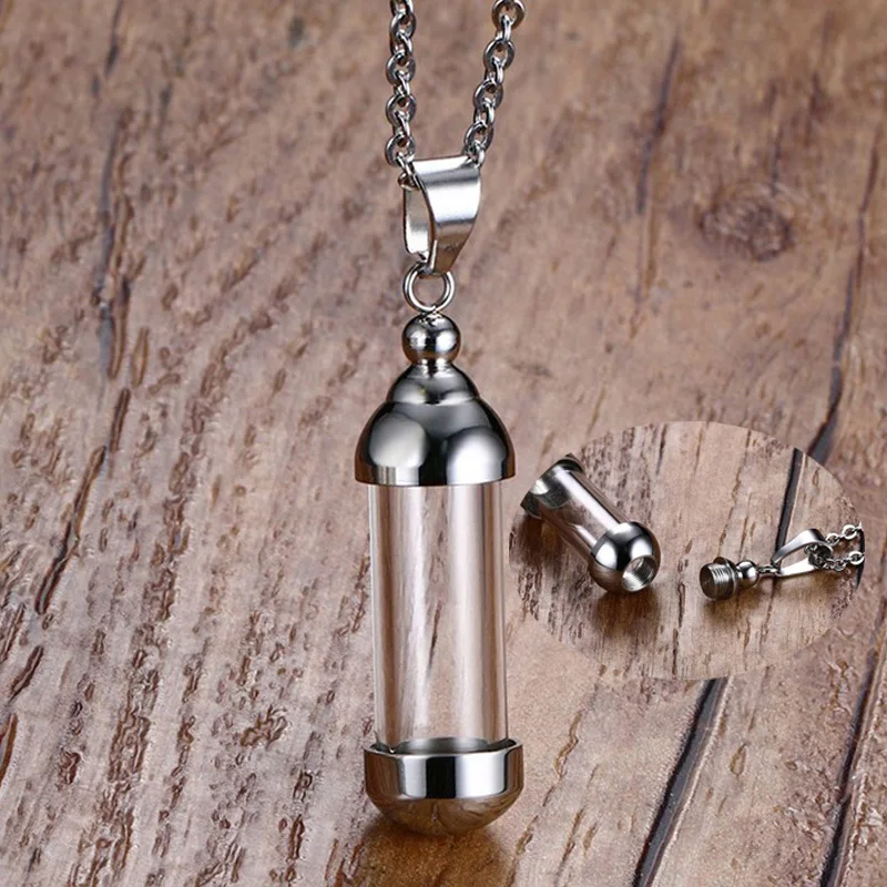 

Women Necklaces Stainless Steel Glass Collect Openable Pet Ashes Bottle Memorial Urn Pendant Choker Cremation Collier Femme