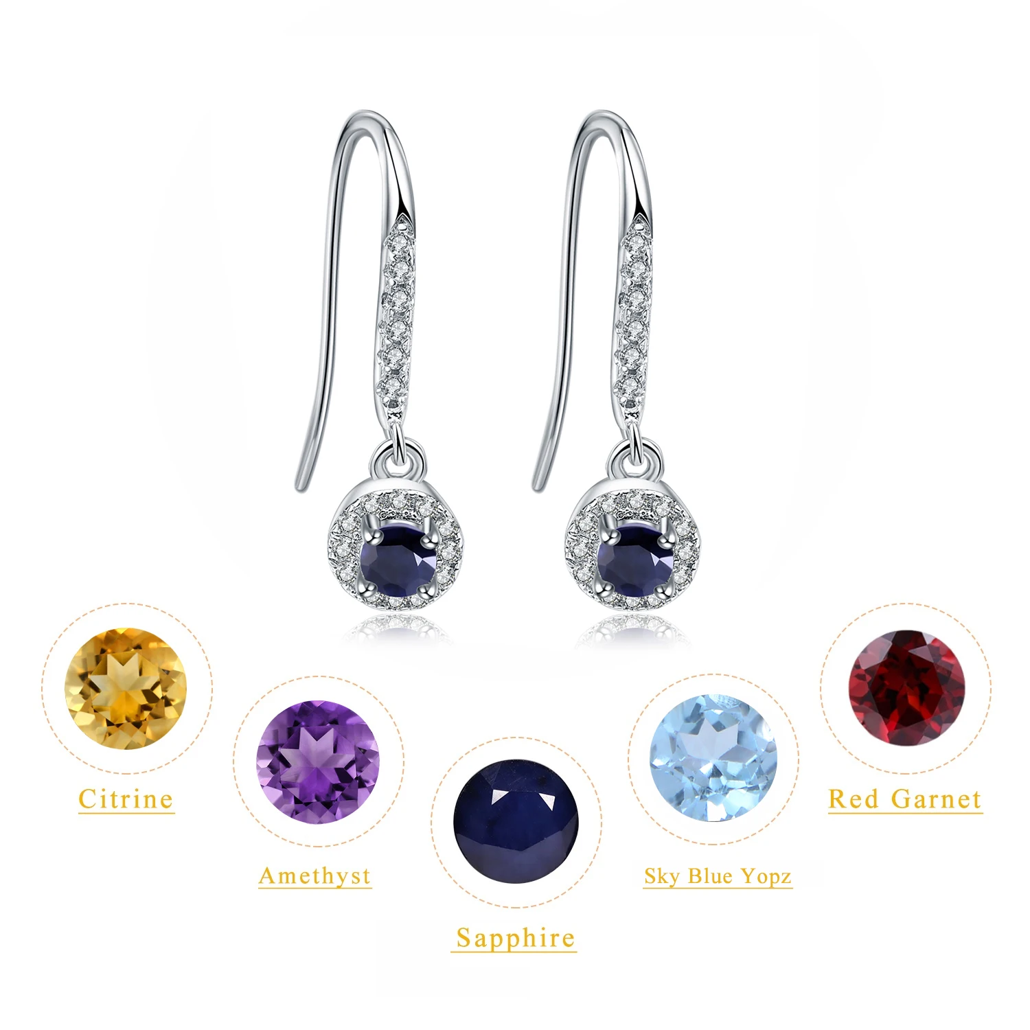 

GEM'S BALLET 925 Sterling Silver Fish Hook Earrings Natural Blue Sapphire Birthstone Drop Earrings For Women Fine Jewelry