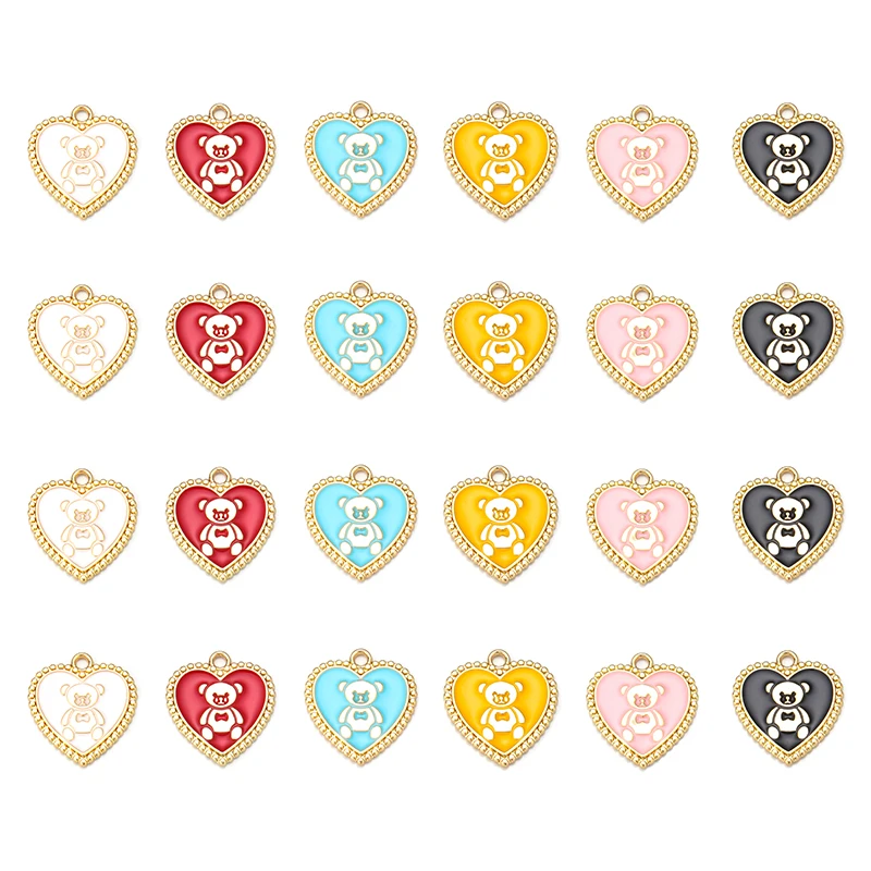 

6pcs Alloy Enamel Charm Mini Heart Bear Charms Pendant For DIY Necklaces Bracelets Jewelry Accessories