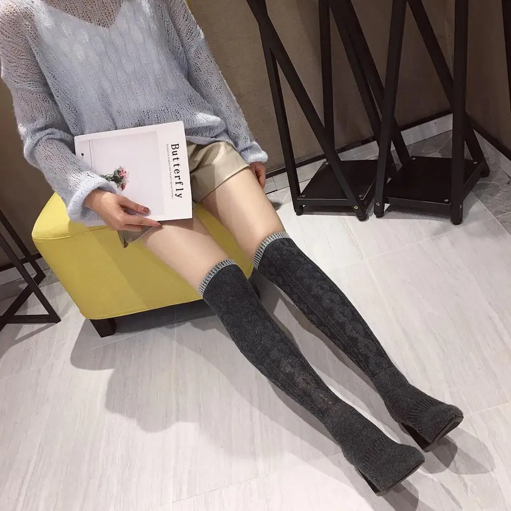 NIUFUNI/2019 г. Осенние вязаные носки выше колена женские пикантные высокие сапоги до