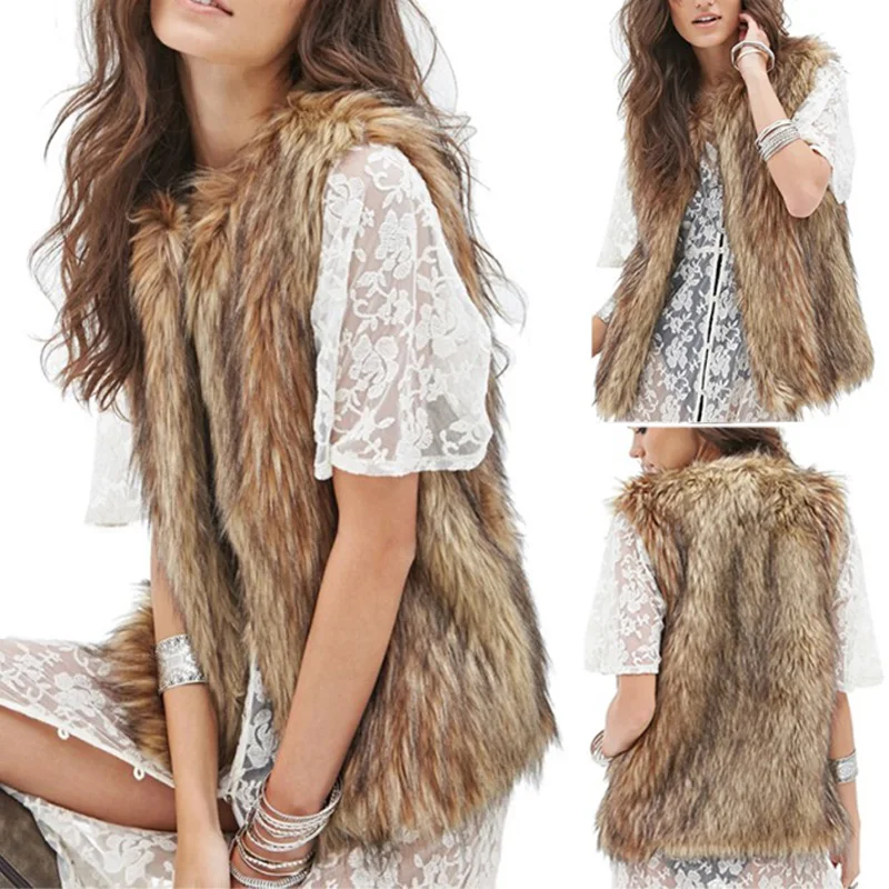 

ROPALIA Women Winter Warm Faux Fur Sleeveless Covered Button Vest Jacket Waistcoat Outwear Coat Plus Size