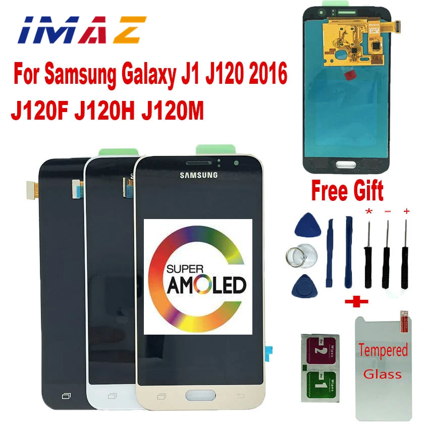 Купи ЖК-дисплей IMAZ SUPER AMOLED для Samsung Galaxy J1 2016 J120 J120F J120M/H, ЖК-дисплей с сенсорным экраном и дигитайзером в сборе для J120A LCD за 1,580 рублей в магазине AliExpress