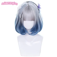 animecosplay 17 colors 30cm gray gradient blue lolita wigs women black short straight synthetic bob cosplay hair with flat bangs
