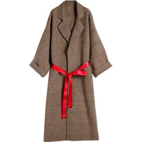 2021 autumn and winter new korean version of the retro mori tartan coat chic hepburn woolen coat female long section