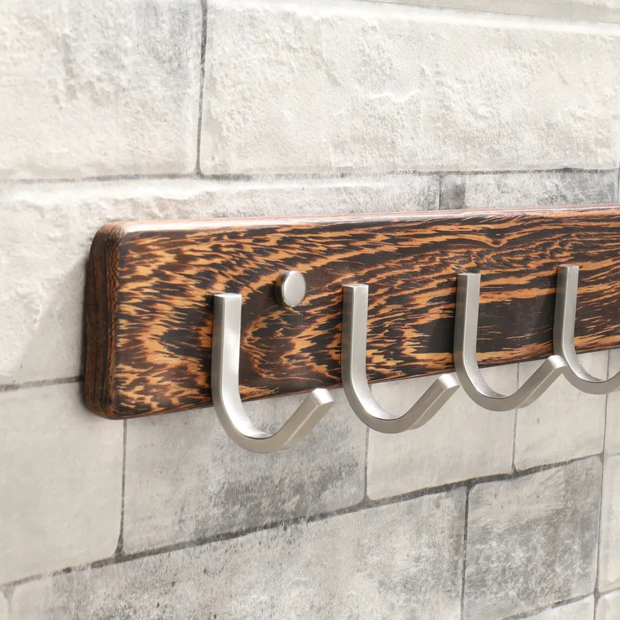 

Coat Robe Hook Hanger Stainless Steel Solid Wood Towel Clothes Bathroom Wall Mounted Hat Holder Wooden Rack Bathroom Hooks
