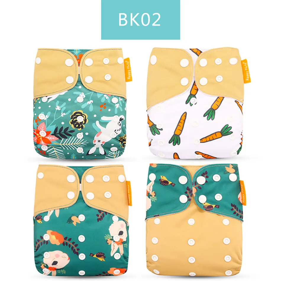 BK02 only diaper Happyflute 4 шт./компл. моющиеся экологически чистые тканевые подгузники; регулируемый пеленки Многоразовые подгузники из ткани подходит 0-2years, на Возраст 3-15 кг для малышей - Цвет: BK02 only diaper