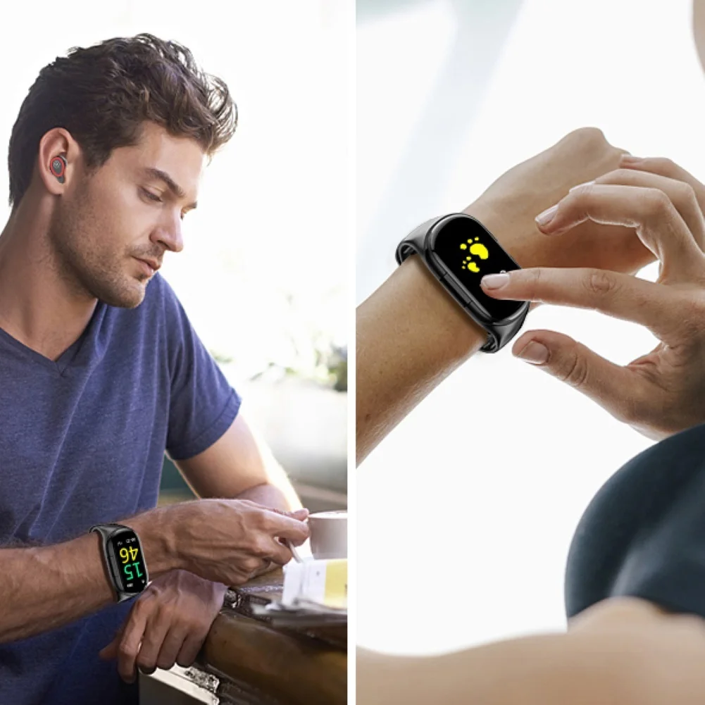 2-в-1 Беспроводной Bluetooth наушники монитор сердечного ритма многофункциональные спортивные часы-браслет