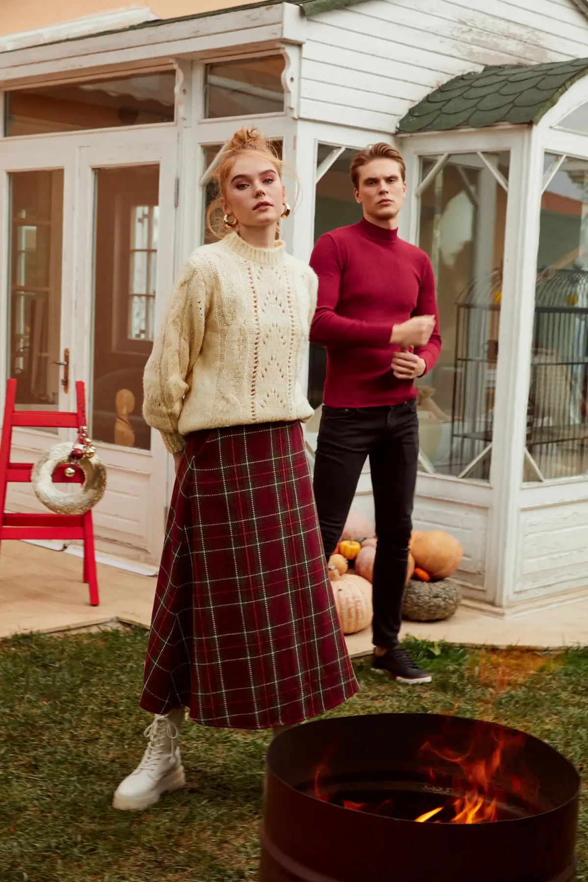 Бордовая клетчатая юбка TWOAW20ET0295|Женские юбки| |