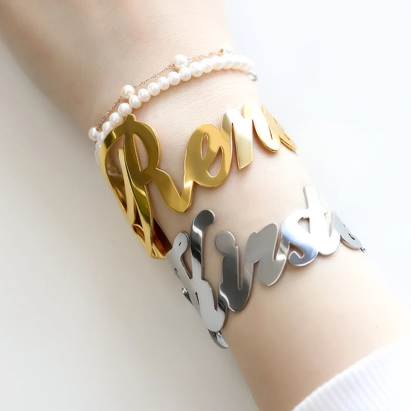 Gold Bracelet Width 30MM for Women Custom Name Bracelet Name Bracelet Stainless Steel Bracelets Fashion Jewelry 2021 Moda Mujer
