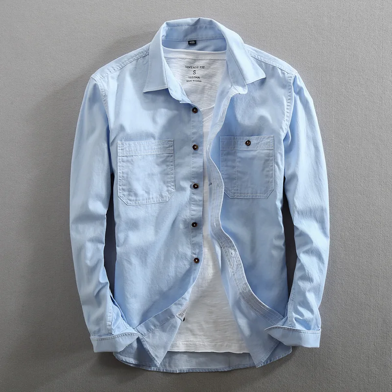 

Men's Jeans Shirt Pure Cotton Slim Fit Long Sleeve Fashion Male Dress Shirts High Quality Denim Casual Clothing Two Chest Pocket
