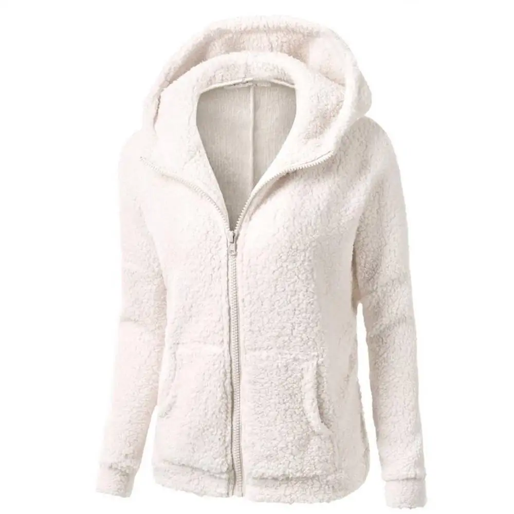 Women Fleece Sweatshirt Autumn Warm Soft Thicken Hooded Jackets Fashion Solid Zipper Long Sleeve Female Outwear Plus Size - Цвет: WHITE