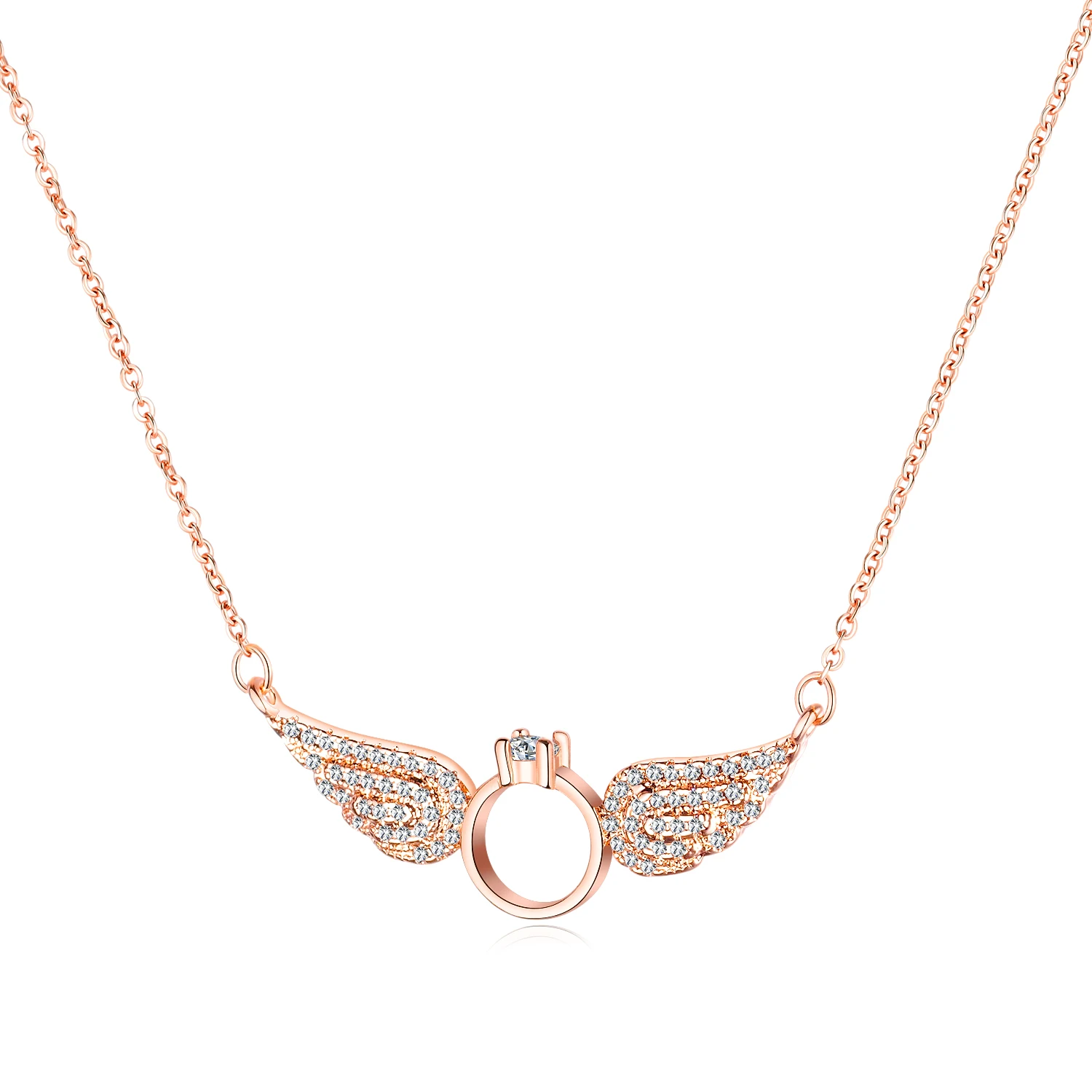

Angel Wings Inlaid Zircon Ring Necklace Japan and South Korea Fashion All-match Necklace Copper Gold-plated Jewelry Accessories