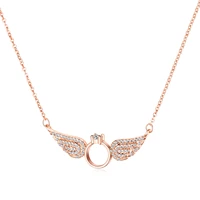 angel wings inlaid zircon ring necklace japan and south korea fashion all match necklace copper gold plated jewelry accessories