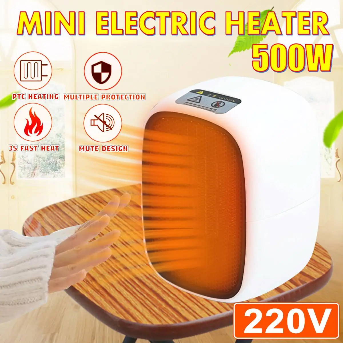 

Portable Electric Heaters Fan countertop Mini home room handy Fast Power saving Warmer foot wamer PTC Ceramic Heating 220V 500W