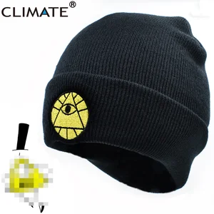 Зимняя мультяшная шапка CLIMATE Bill, зимняя теплая вязаная шапка бини, черная крутая мужская шапка Билла