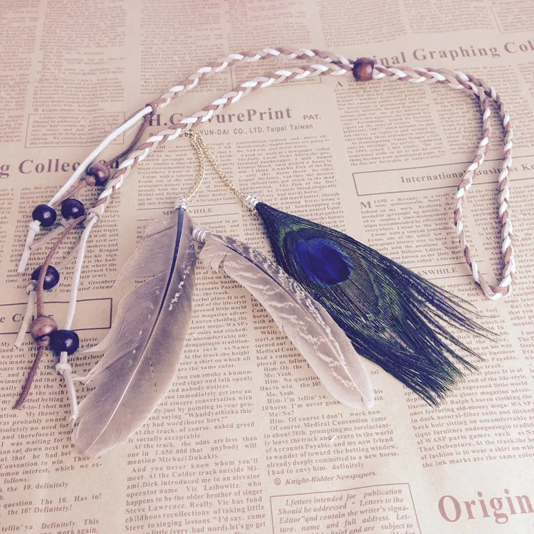 Новинка Женский ободок с перьями павлина богемная индийская головная повязка