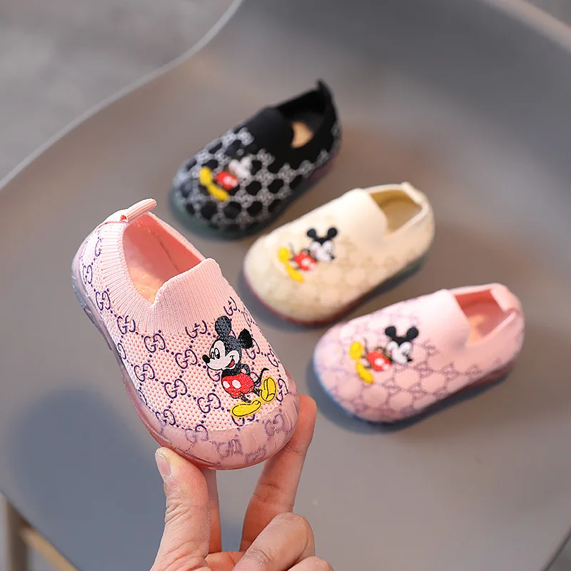 

Модные Детские теннисные туфли Disney без застежек, Симпатичные кроссовки Micky Mouse, дышащая сетчатая детская повседневная обувь