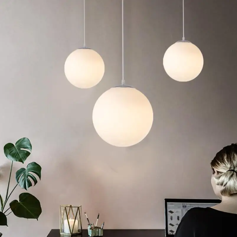 

HAIXIANG Moon Light LED White Glass Ceiling Lamp Lighting Globe Pendant Lamp Fixtures Chandelier for Bedroom Cafe Bar Store Lamp