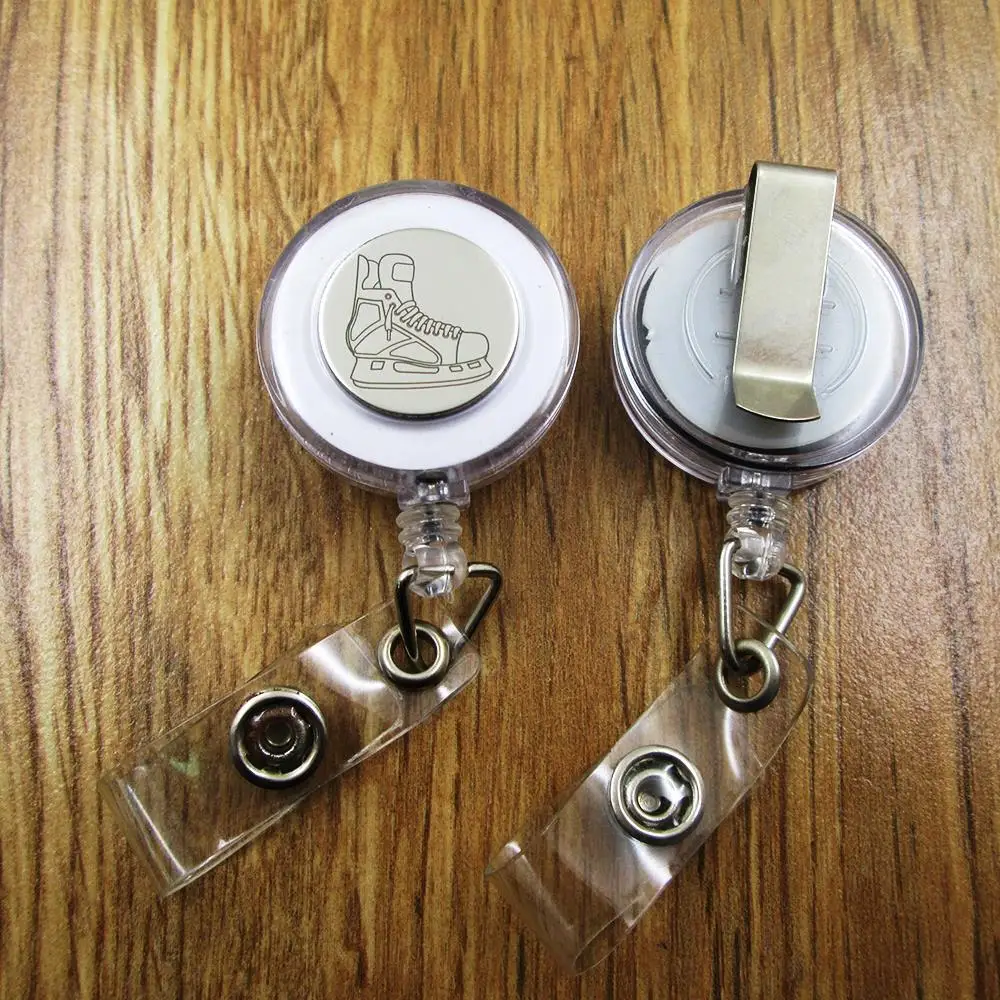 

Hockey Skate ID Badge Reel gift for him/her friend family retractable recoil id badge holder work fun