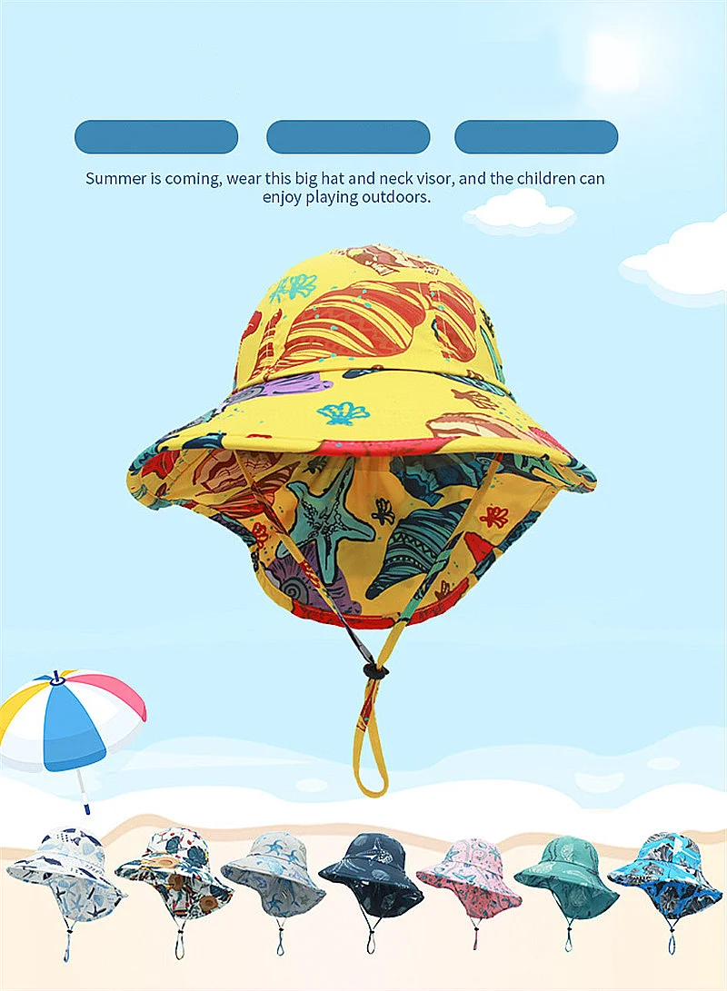 

Children's Summer Hat Beach Bucket Wide Brim Visor Sun Protection Fisherman Boys And Girls Sunshade Cute Child Anti UV Hats