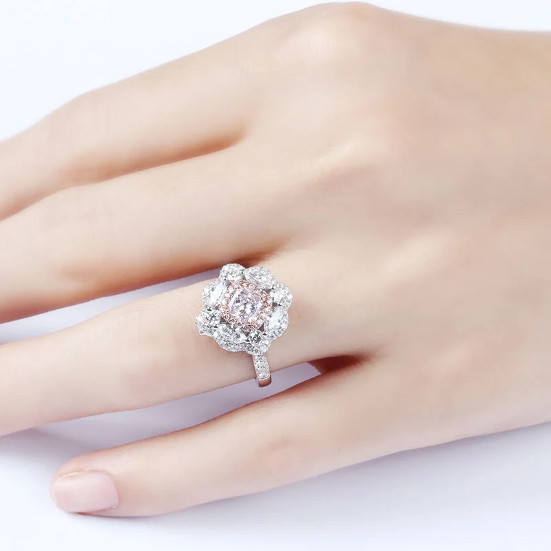 Роскошное 18k Золотое кольцо с розовым бриллиантом, розовое бриллиантовое кольцо принцессы, квадратная подушка, роскошное кольцо с бриллиантами
