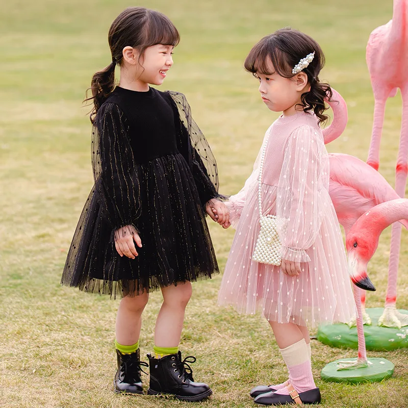Весна 2020 платья для девочек детская одежда пышные вязаные принцессы из газовой