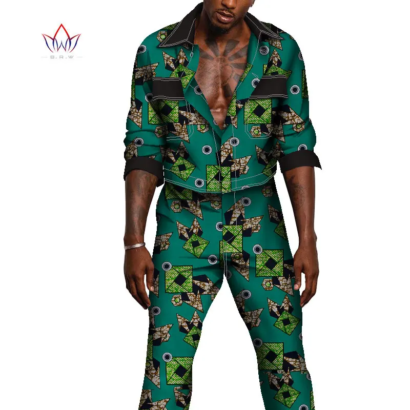 

African Men Clothes Set Africa Style Plus Size Dashiki Outfit Mens Full Sleeve Shirt Pants 2 Pcs Suit European Clothing WYN1155