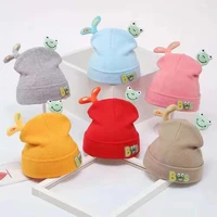 2021new baby hat insert cap pure cotton little frog autumn and winter keep warm windproof solid color goods in stock