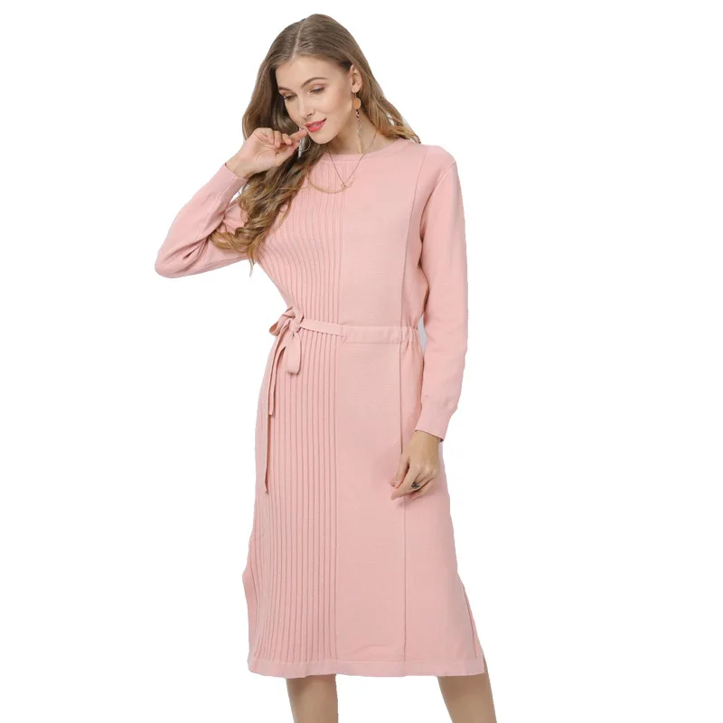 2019 осень и зима новый стиль тонкий над коленом в длинном платье свитер диких с