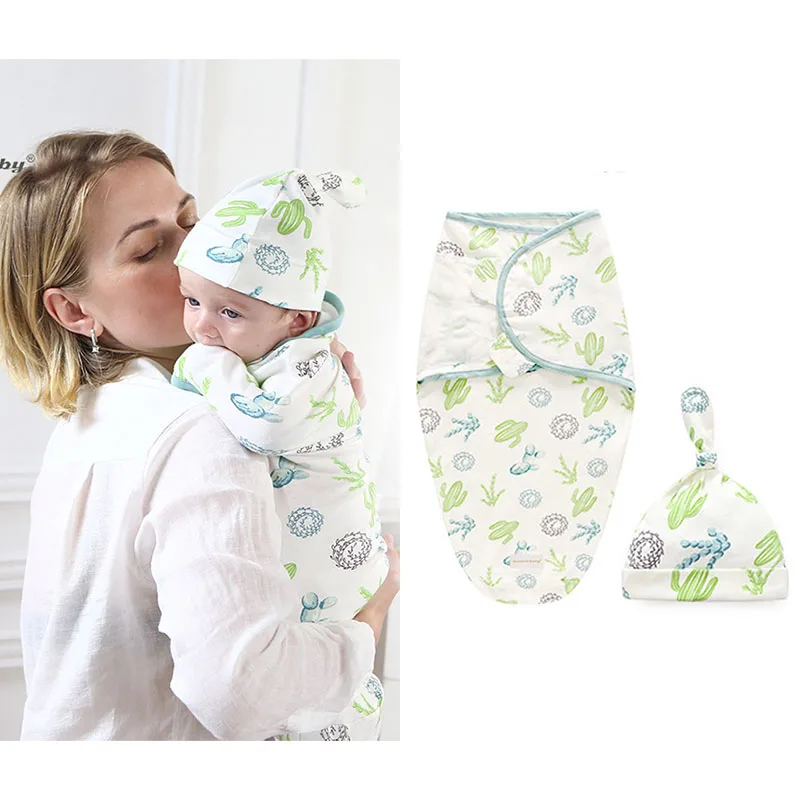 Пеленки для новорожденных детский хлопковый спальный мешок + шапочка Детские