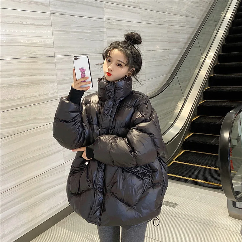 Women's Cotton-padded Jacket Bright Puffer Jacket Winter 2021 New Short Jacket Bubble Jacket Parkas Bread service s1203