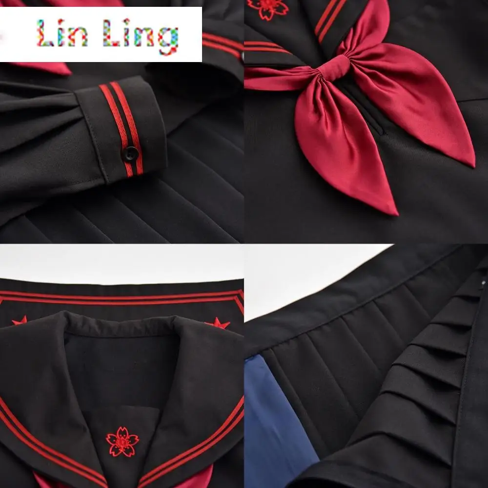 

Dark Demon Japanese JK Sets School Uniform Girls Sakura Embroideried Autumn High School Women Novelty Sailor Suits Uniforms XXL