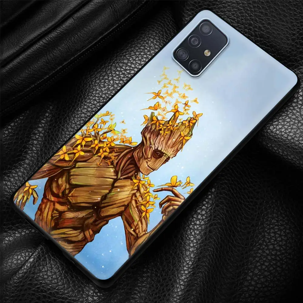 Phone Case For Samsung Galaxy A51 A12 A21s A71 A31 A52 A32 5G  A72 A11 A41 Black Soft Silicone Capa I Am Groot Marvel Cartoon