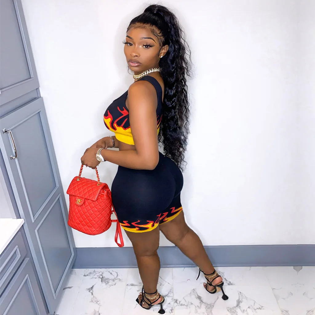 Женский Повседневный комплект из двух предметов облегающий топ и шорты с принтом