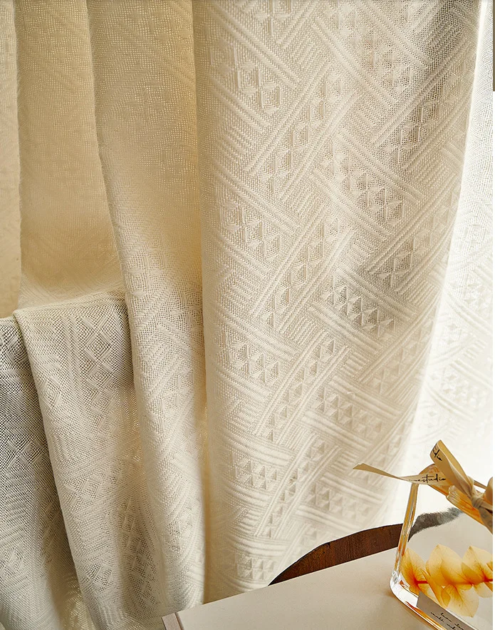 

Linen Sheers Curtains for Living Room Thick Honeycomb Lattice Japanese Style Bedroom Window Screen Tulle Semi Blackout Nordic