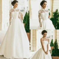modest long sleeves wedding dress 2020 for women high neck princesa satin wedding dress vestido de novia robe mariage online