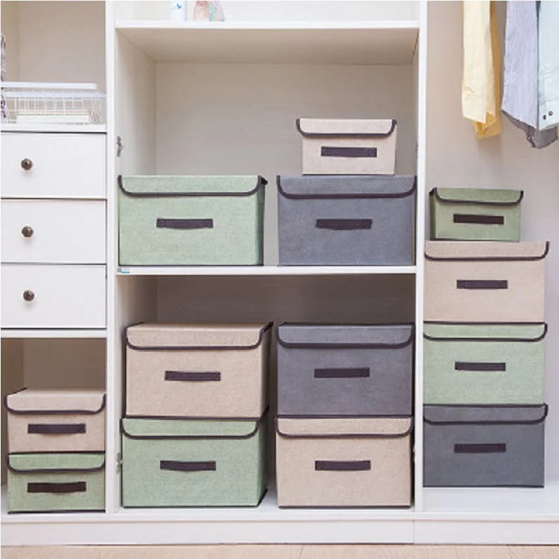 

Cotton Storage Box Sundries Foldable Wardrobe Organizer Box Underwear Accessory Scarf Socks Dust-proof Snack Stockpile Box