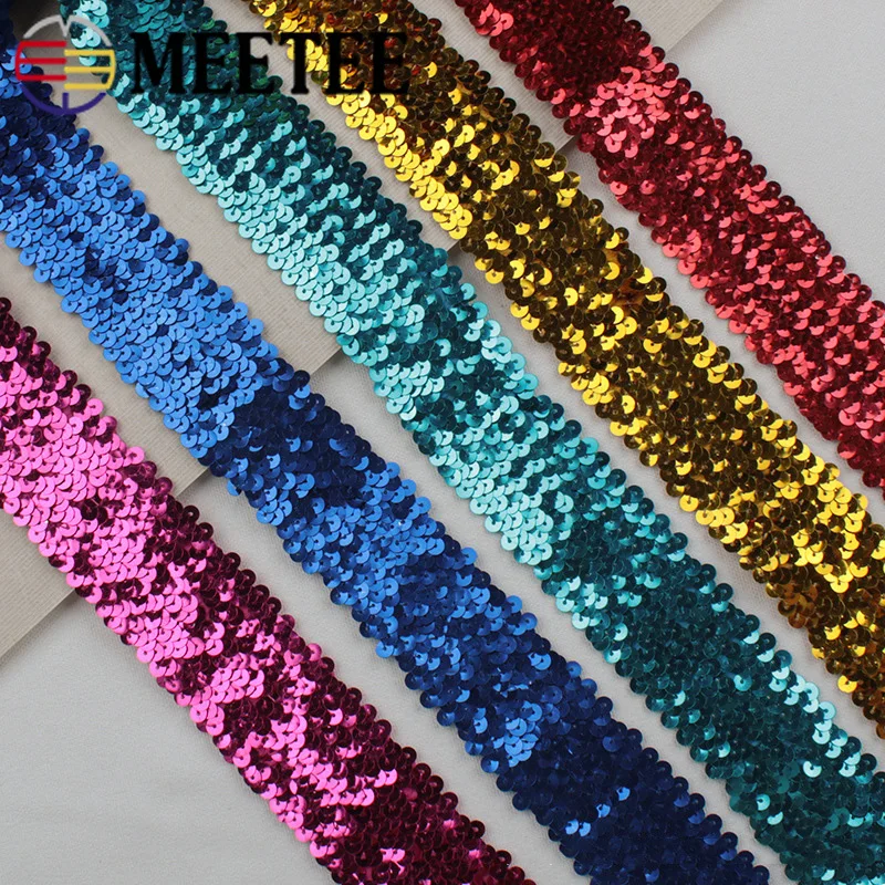

5/10M 45mm Sequined Elastic Band Lace Trimming Stretch Ribbon DIY Dance Dress Clothes Decoration Applique Sewing Accessories