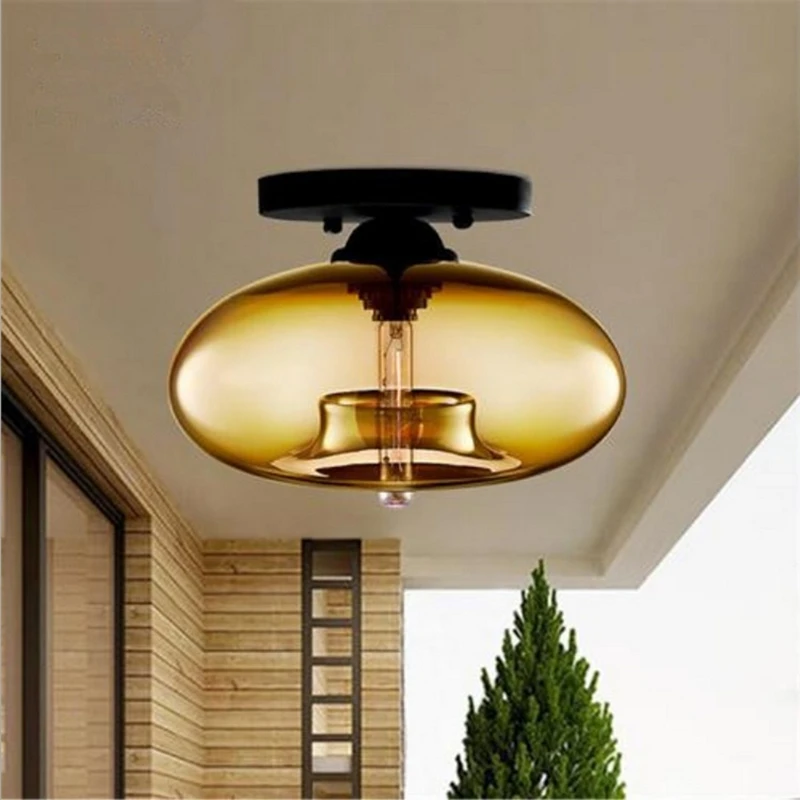Vintage colorful hand blown glass ceiling lighting retro round design balcony corridor ceiling lamp