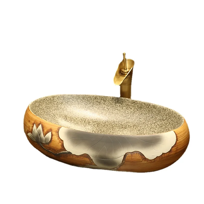 

Lavabo de mesa de arte Retro de gran tamaño, lavabo de cerámica de estilo chino, mesa de balcón para el hogar, lavabo de piscina