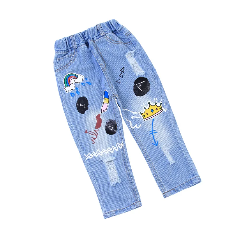 Детские рваные джинсы ACE LOVE летние детские брюки из денима с эластичным поясом и