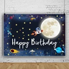 Laeacco Детские мультфильм космический корабль Луна, Звезды ракета планеты День рождения постер на заказ фон для фото фон, фото-декорации