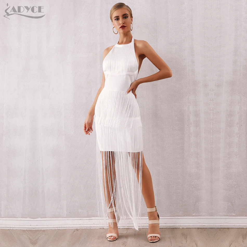 Женское Бандажное платье с бахромой Adyce белое Черное вечернее в стиле