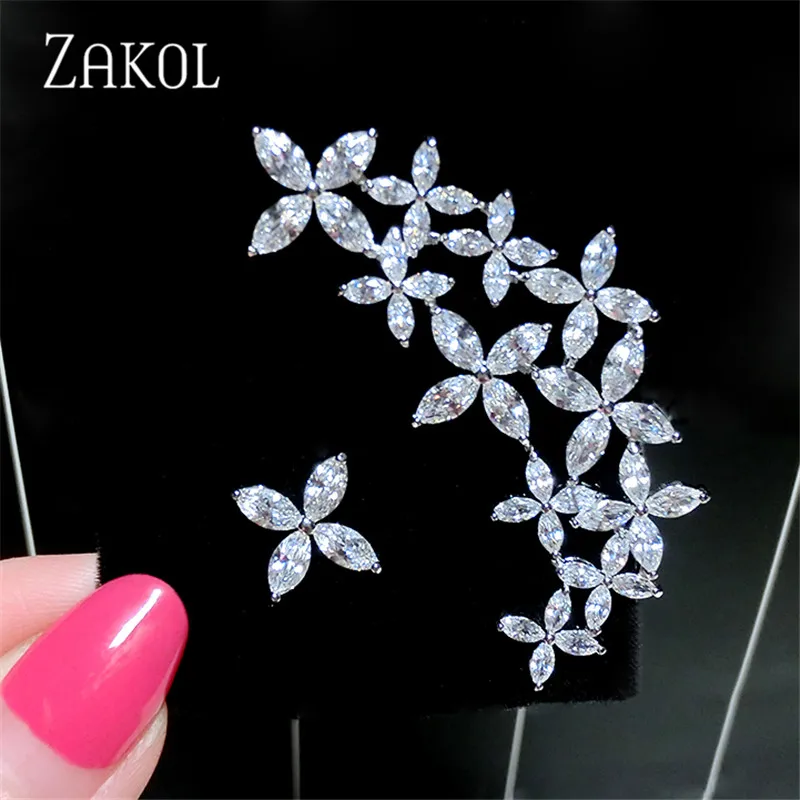 ZAKOL брендовые Роскошные серьги-гвоздики с кубическим цирконием для женщин модные