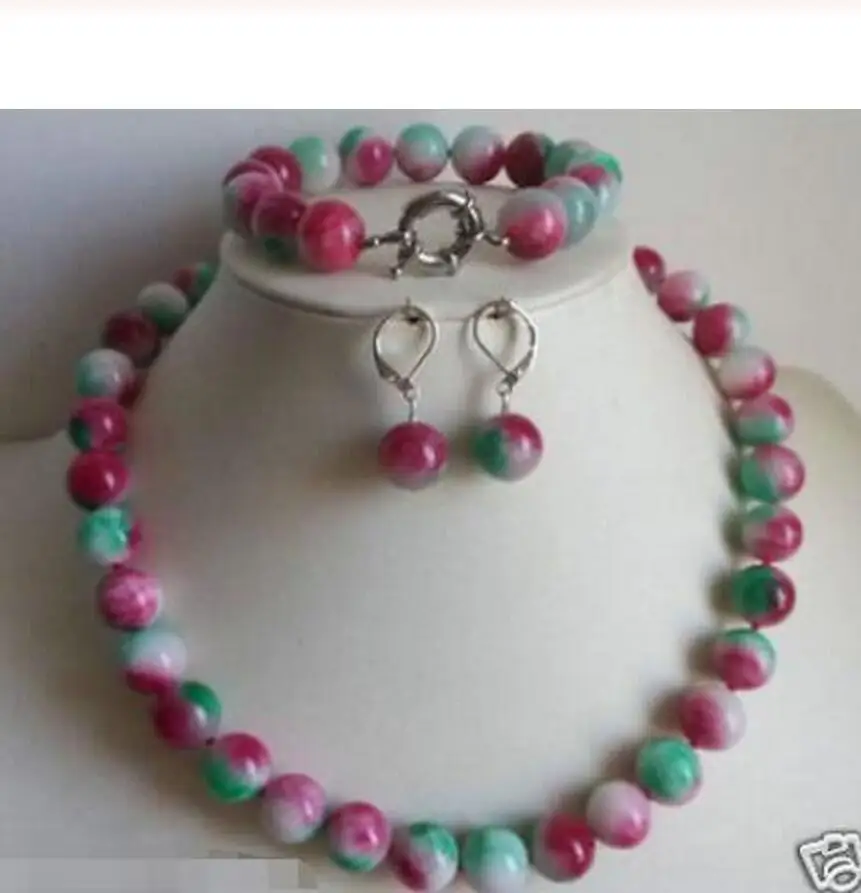 

new hot Gorgeous 10mm Jade Beads Ge mstone Necklace Bracelet Earrings Set